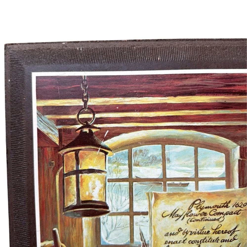 Set of 2 Vintage Patriotic Wall Decor Thomas Jefferson Plymouth Colony Americana